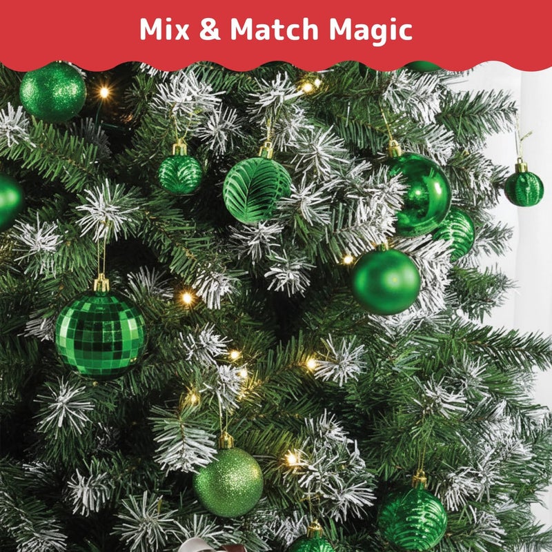 Prextex 36-Pieces Green Christmas Ornaments Set - Shatterproof, Festive Christmas Tree Balls Decorations in 3 Sizes and 6 Styles with Hanging Loops for Tree, Wreath, and Dazzling Holiday Party Decor - Image 5